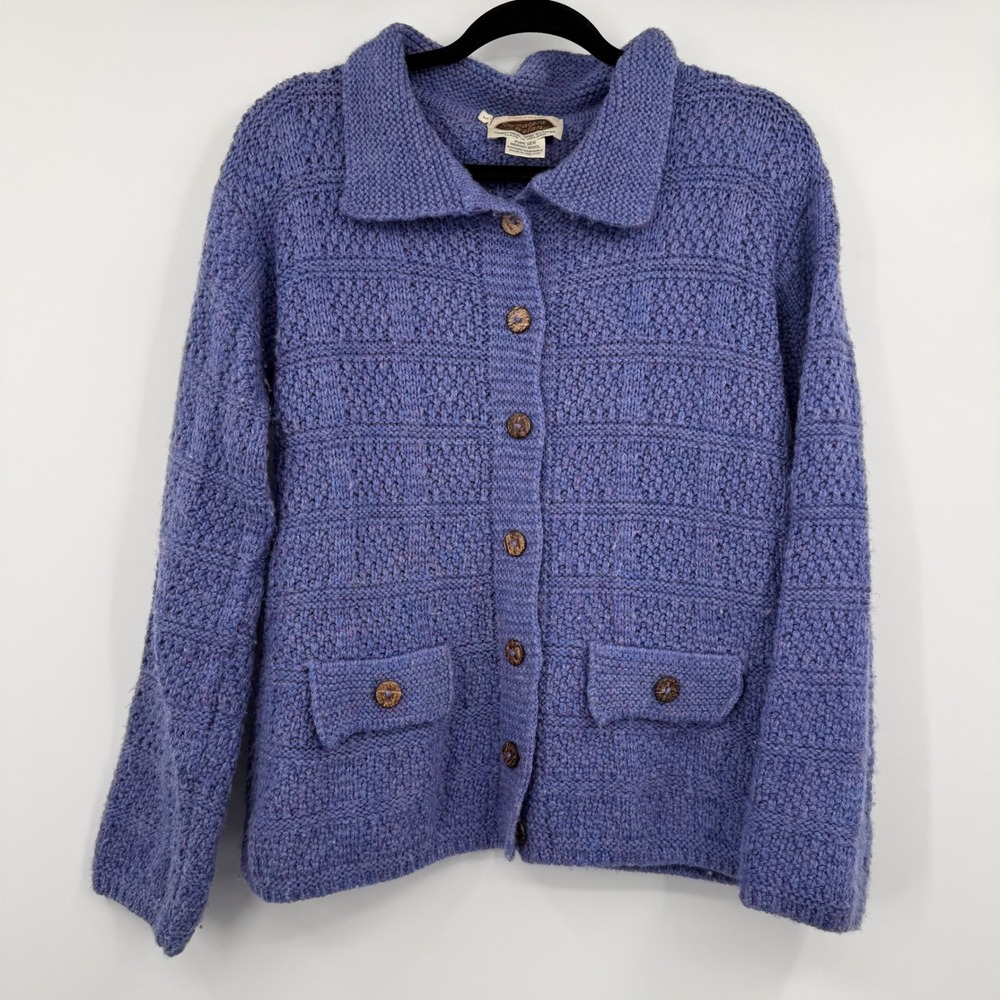 Sweaters‎ of Ireland Merino Wool Cardigan Blue Purple Traditional Irish Knit S